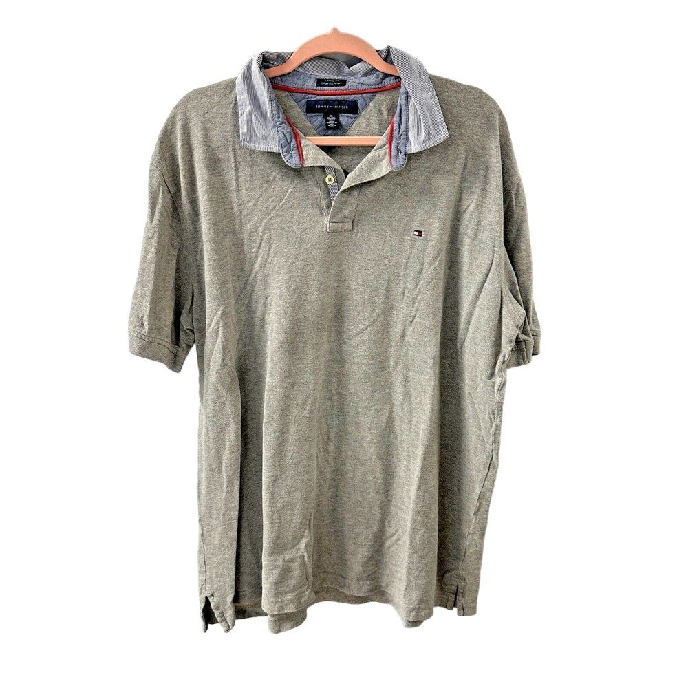 Tommy Hilfiger Polo Shirt‎ Custom Fit Men's Size XXL Gray Short Sleeve